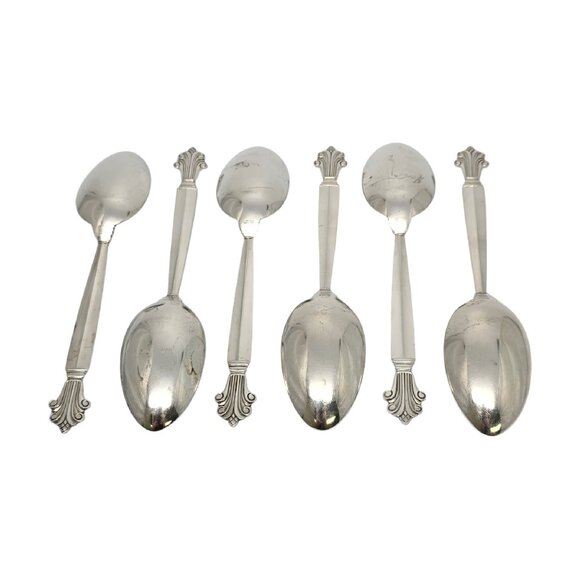 Set of 6 Georg Jensen Acanthus Sterling Silver Dessert/Oval Soup Spoons #19718 - Picture 2 of 10